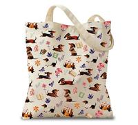 Komergave Dachshund Canvas Tote Bag, Double-Sided Printed Funny Pet Dog Pattern Shoulder Bag, Cute Dachshund Gifts for Women Dog Lovers, Large Capacity Reusable Handbag for Shopping Travel Work Beach