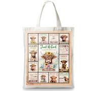 Komergave Highland Cow Canvas Tote Bag, Cute Double-Sided Printed Shoulder Bag, Sturdy Shopping Bags, Unique Just A Girl Who Loves Highland Cow Gifts for Women, Reusable Bags for School, Work, Travel