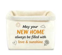 Komergave House Warming Gifts New Home, Fabric Bread Basket with Positive Message, Beige Small Storage Baskets, Perfect First New Home Gifts for Couple Neighbours Friends Family Homeowner