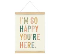 Komergave Motivational Wall Art, 16x12inch Inspirational Quotes Wall Art, Boho Motivational Wooden Canvas Poster Hanger for Living Room, Bedroom,Office (I'm So Happy You're Here)