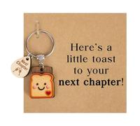 Komergave New Beginnings Gifts Lucky Keychain, Premium Resin Bread Slice Keychain with Inspirational Card & Kraft Box Set, Good Luck Gift for Graduates, Entrepreneurs & More