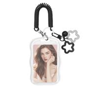 Komergave Photocard Holder Keychain Cute Star-Wave Photo Frame Wavy Full Clear Photo Card Holder Photocard Sleeve with Black Star Bell Charm Protective Collectible Card Protector for ID (Black)