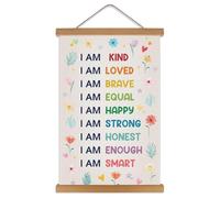 Komergave Positive Affirmations Poster with Wooden Hanger, Calming Corner Posters, Reading Corner Decorations, Kids Posters for Bedroom, Canvas Wall Art, Inspirational Decor, Nursery Classroom Decor