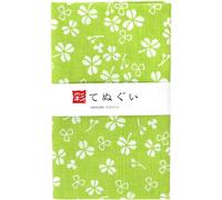 KOMESICHI irodori Japanese Traditional Towel Tenugui Clover (Light Green) 12.99 x 34.64 in with Tenugui Iroha (English Manual) Without Fray Prevention