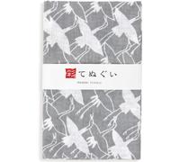 KOMESICHI irodori Japanese Traditional Towel Tenugui Flying Crane (Gray) 12.99 x 34.64 in with Tenugui Iroha (English Manual) Without Fray Prevention