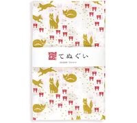 KOMESICHI irodori Japanese Traditional Towel Tenugui Fox and Torii 12.99 x 34.64 in with Tenugui Iroha (English Manual)