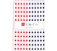 KOMESICHI irodori Japanese Traditional Towel Tenugui Red Navy Dot 12.99 x 34.64 in with Tenugui Iroha (English Manual)