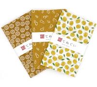 KOMESICHI irodori Japanese Traditional Towel Tenugui Yellow Pattern with Fray Prevention Processing Set of 3 with Tenugui Iroha (English Manual), 12.99 x 34.64 inches