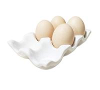 Komfami Ceramic Tray Porcelain Fresh Egg Holder for Fridge Countertop Kitchen Storage, White, 13.593cm