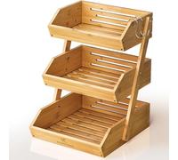 KOMFORA Bamboo Fruit Basket 3-Tier - Premium Produce Basket for Kitchen w/ 2 Hangers - Durable & Easy to Assemble Fruit Stand for Countertop - Perfect Fruit Holder for Vegetables, Bread & Snacks