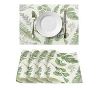 Komforbaa 4-Pack Cotton Linen Leaf Spring Placemats, Rustic Cottagecore Jacobean Table Mats, Washable Indoor Outdoor Decor for Kitchen & Dining Table，Green