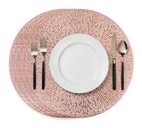 Komforbaa 4 Pcs Round Placemats,Vinyl Metallic Hollow Placemat,Rose Gold | 15 Inch Wipeable Heat-Resistant Dining Table Mats for Party & Kitchen & Outdoor