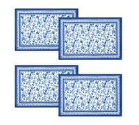Komforbaa Cotton Woven Rectangular Placemats Set of 4,Fabric Mats with Blue Floral Branches for Dining Table, Natural Decoration