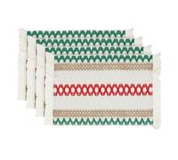 Komforbaa Farmhouse Style Boho Woven Cotton-Linen Placemats for Dining Table,Christmas,Set of 4,Washable,Heat-Resistant Rustic Natural Rectangular Mats,Red