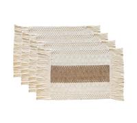 Komforbaa Farmhouse Style Boho Woven Cotton-Linen Placemats for Dining Table,Set of 4, Washable,Heat-Resistant Rustic Natural Rectangular Mats,Brown