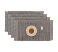 Komforbaa Fringe Woven Linen Placemats,Set of 4, Heat-Resistant,Anti-Slip Table Mats, Washable Rustic Natural Tablemats for Kitchen Dining Table,Grey