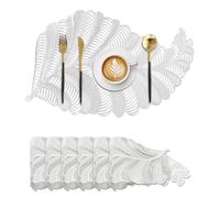 Komforbaa Leaf Shaped Durable Vinyl Placemats Set of 6,Non-Slip Wipeable Heat Resistant For Party Dinner,Non-Slip,Silver