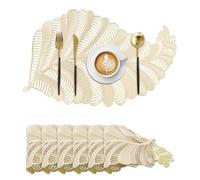 Komforbaa Leaf Shaped Durable Vinyl/Plastic Placemats Set of 6,Wipeable Heat Resistant For Party Dinner,Non-Slip,Gold