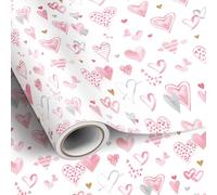 Komforbaa Pink Heart Wrapping Paper Roll for Women,17 In × 33 Ft,47 Sq.Ft | Full of Love White Background Design Gift Wrap for Bridal Shower,Wedding,Mother's Day,Valentine's Day,Baby Shower,Birthday