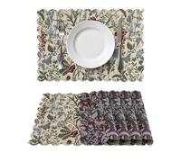 Komforbaa Vintage Floral Oil Painting Style Spring Placemats Set of 4, Butterfly & Green Leaf Pattern Table Mats, Vintage Farmhouse Spring Decorative Place Mats for Dining Table Kitchen & Garden,Blue