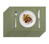 Komforbaa Vinyl Woven Placemats Set of 6,Fork pattern,18×12inch Washable Heat-Resistant Mats for Kitchen Table Indoor/Outdoor,Green