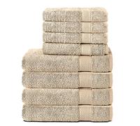 Komfortec 4X towels 50x100 cm and 4X shower towels 70x140 cm set | Terrycloth Bath Towel & Hand Towel Set Large | 100% cotton - soft | Quick drying | Sand/beige