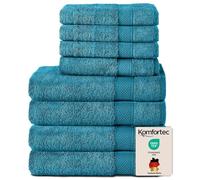 Komfortec 8-Piece Towel Set, 100% Cotton | 4 Bath Towels 70 x 140 cm and 4 Hand Towels 50 x 100 cm, Turquoise