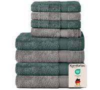 Komfortec 8 Piece Towel Set 100% Cotton Charcoal Dark Green | 4 bath towels 70 x 140 cm, 4 hand towels 50 x 100 cm, terry cloth, fluffy and absorbent