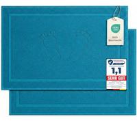 Komfortec Bath Mat Set, 2 Pieces, Terry Cloth Shower Mat, Washable Shower Mat & Bath Mat, 800 g/m² & 100% Cotton, Absorbent & Quick Drying, 50 x 80 cm, Turquoise