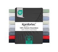 Komfortec Double Fitted Sheet 100% Cotton, 11 inch (30 cm) Deep Pocket - Charcoal