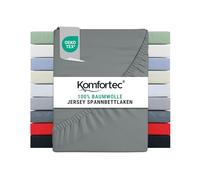 Komfortec Double Fitted Sheet 100% Cotton, 11 inch (30 cm) Deep Pocket - Grey