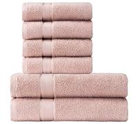 Komfortec Hand Towel and Bath Towel Set, 4 x Hand Towels and 2 x Bath Towels, 50 x 100 and 70 x 140 cm, 100% Soft Cotton Terry Towelling, Large and Small Shower Towel, Quick Drying, Flower Pink