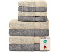 Komfortec Hand Towel Set, 8 Pieces, 100% Cotton, Anthracite/Beige