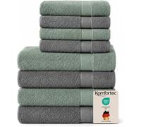Komfortec Hand Towel Set, 8 Pieces, 100% Cotton, Anthracite/Light Green