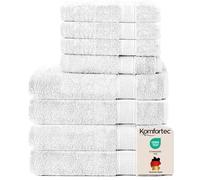 Komfortec Hand Towel Set 8 Pieces 100% Cotton White | 4 bath towels 70 x 140 cm, 4 hand towels 50 x 100 cm, terry cloth, fluffy and absorbent