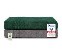 Komfortec Jumbo Bath Towels, 100% Cotton, Quick Dry, 80x200, Grey & Dark Green