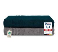 Komfortec Jumbo Bath Towels, 100% Cotton, Quick Dry, 80x200, Grey & Teal | Large sauna towels made of 100% cotton, XXL set, absorbent, fluffy and quick-drying, anthracite grey/petrol