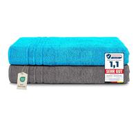 Komfortec Jumbo Bath Towels, 100% Cotton, Quick Dry, 80x200, Grey & Turqoise