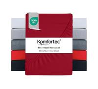 Komfortec Microfibre Fitted Sheet 140 x 200 cm Soft Fitted Sheet with Elasticated Edging for Mattresses up to 30 cm Red Oeko-Tex Easy Care & Skin-Friendly 90 g/m²