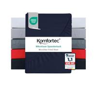Komfortec Microfibre Fitted Sheet 200 x 200 cm Soft Fitted Sheet with Elasticated Edging for Mattresses up to 30 cm Blue Oeko-Tex Easy Care & Skin-Friendly 90 g/m²