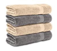 Komfortec Set of 4 Bath Towels 70 x 140 cm 100% Cotton 470 g/m² Terry Cloth Soft Anthracite Grey/Beige