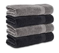 Komfortec Set of 4 Bath Towels 70 x 140 cm 100% Cotton 470 g/m² Terry Cloth Soft Anthracite Grey/Black