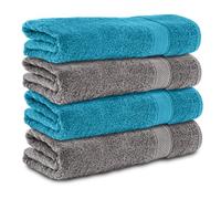 Komfortec Set of 4 Bath Towels 70 x 140 cm 100% Cotton 470 g/m² Terry Cloth Soft Anthracite Grey/Turquoise