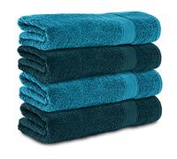 Komfortec Set of 4 Bath Towels 70 x 140 cm 100% Cotton 470 g/m² Terry Cloth Soft Petrol/Turquoise