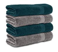 Komfortec Set of 4 Bath Towels 70 x 140 cm 100% Cotton | Terry Towelling, Soft and Absorbent, Bath Towels for Bath and Shower, Anthracite Grey/Petrol