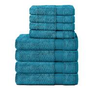 Komfortec Set of 8 100% Cotton Towels 470 g/m², 4 Bath Towels 70 x 140 cm and 4 Hand Towels 50 x 100 cm, Soft Terry Towelling, Large Size, Turquoise