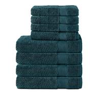Komfortec Set of 8 Hand Towels 100% Cotton, 4 Bath Towels 70 x 140 cm and 4 Hand Towels 50 x 100 cm, Terry Towelling, Soft, Towel, Large, Petrol Blue