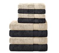 Komfortec Set of 8 Hand Towels 100% Cotton, 4 Bath Towels 70 x 140 cm and 4 Hand Towels 50 x 100 cm, Terry Towelling, Soft, Towel, Large, Black/Beige
