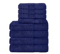 Komfortec Set of 8 Hand Towels 100% Cotton, 4 Bath Towels 70 x 140 cm and 4 Hand Towels 50 x 100 cm, Terry Clothing, Soft, Towel, Large, Navy Blue