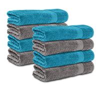 Komfortec Set of 8 Hand Towels 50 x 100 cm 100% Cotton 470 g/m² Terry Cloth Soft Anthracite Grey/Turquoise